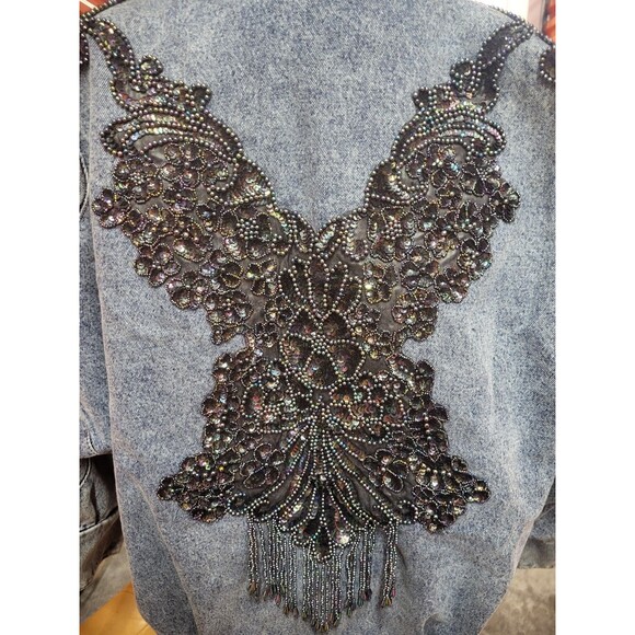 Oversized Embroidered Sequined Blue Jean Jacket Size Medium - Picture 7 of 9